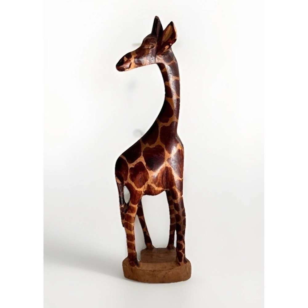 Hand Carved Wooden Giraffe Genuine Besmo Carved In Kenya 12" Extra Giraffe